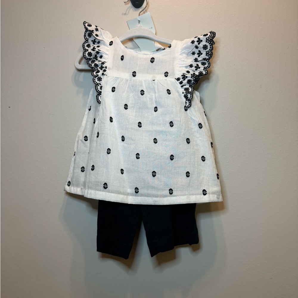 White and Black Polka Dot Baby Dress with Lace Sleeves